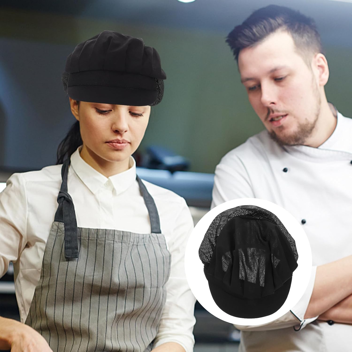 SUPVOX 4pcs Adjustable Chef Hat Breathable Half Mesh Half Fabric Cooking Cap Unisex Food Service Hair Net Kitchen Dust Cap for Bakers and Chefs Black