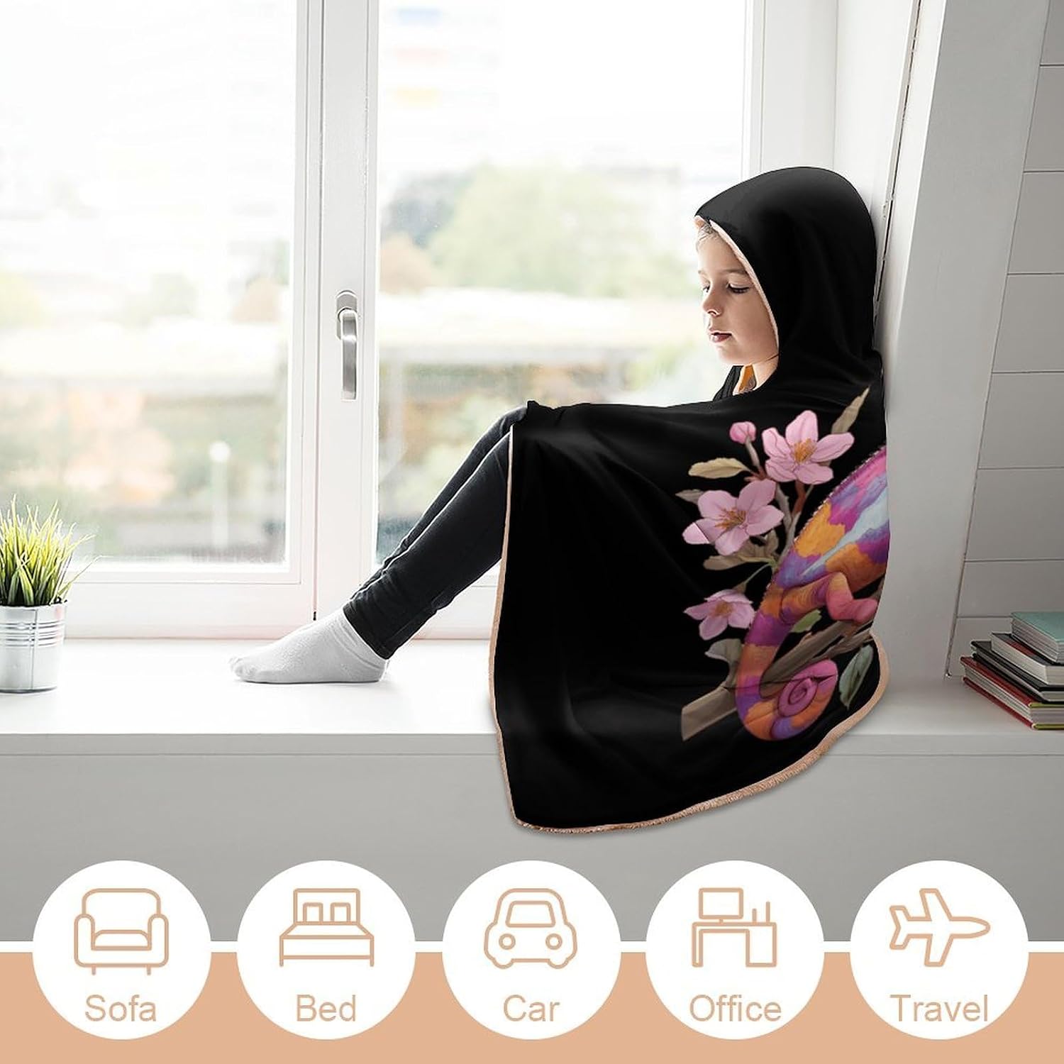 Chameleon Print Wearable Blanket Oversized Throw Cape | Cozy Hooded Blanket Gifts for Women Men
