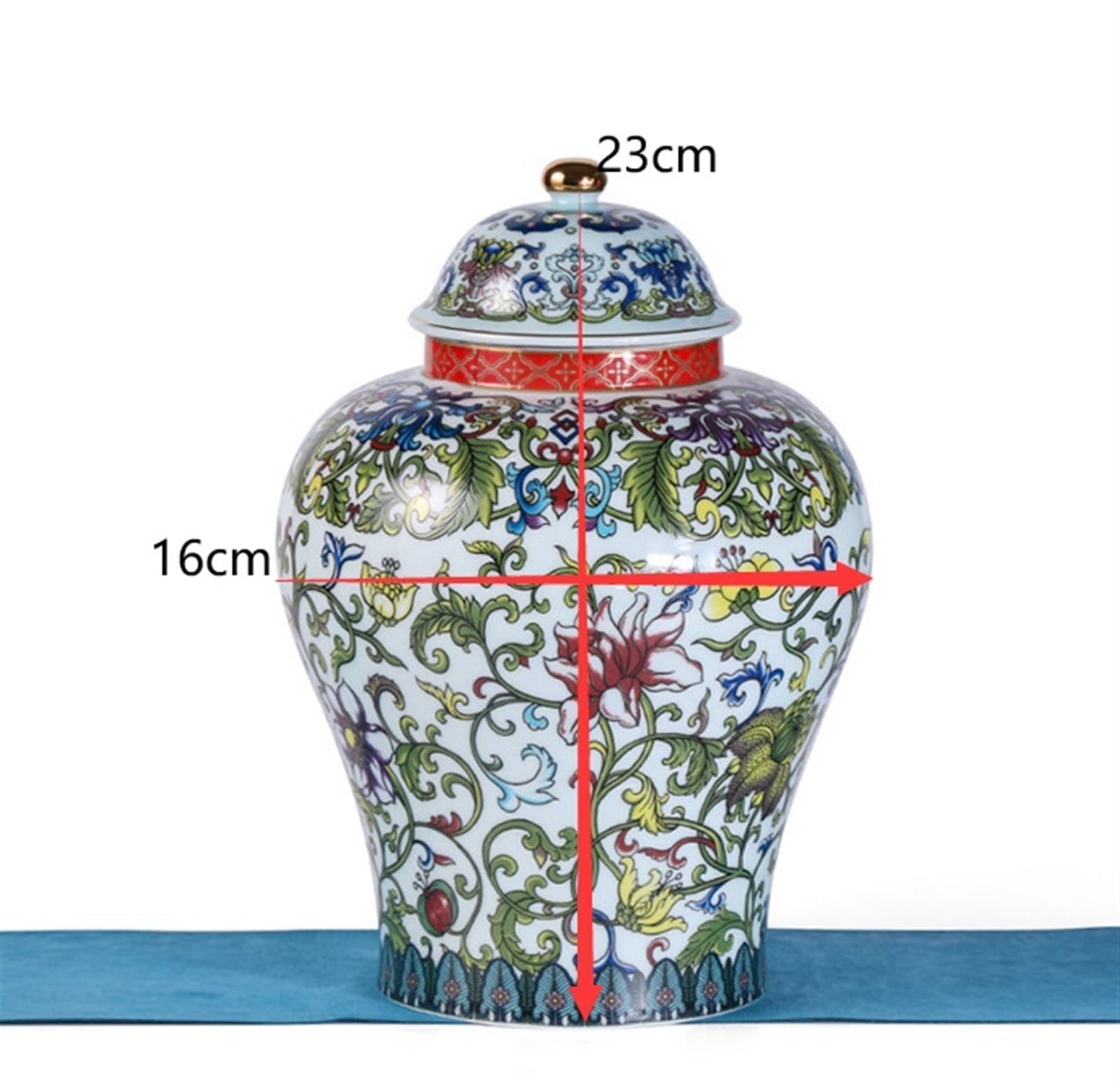 Porcelanowy wazon na słoik imbirowy - dekoracyjny ceramiczny wazon na kwiaty z pokrywką, wzór chińskiej świątyni