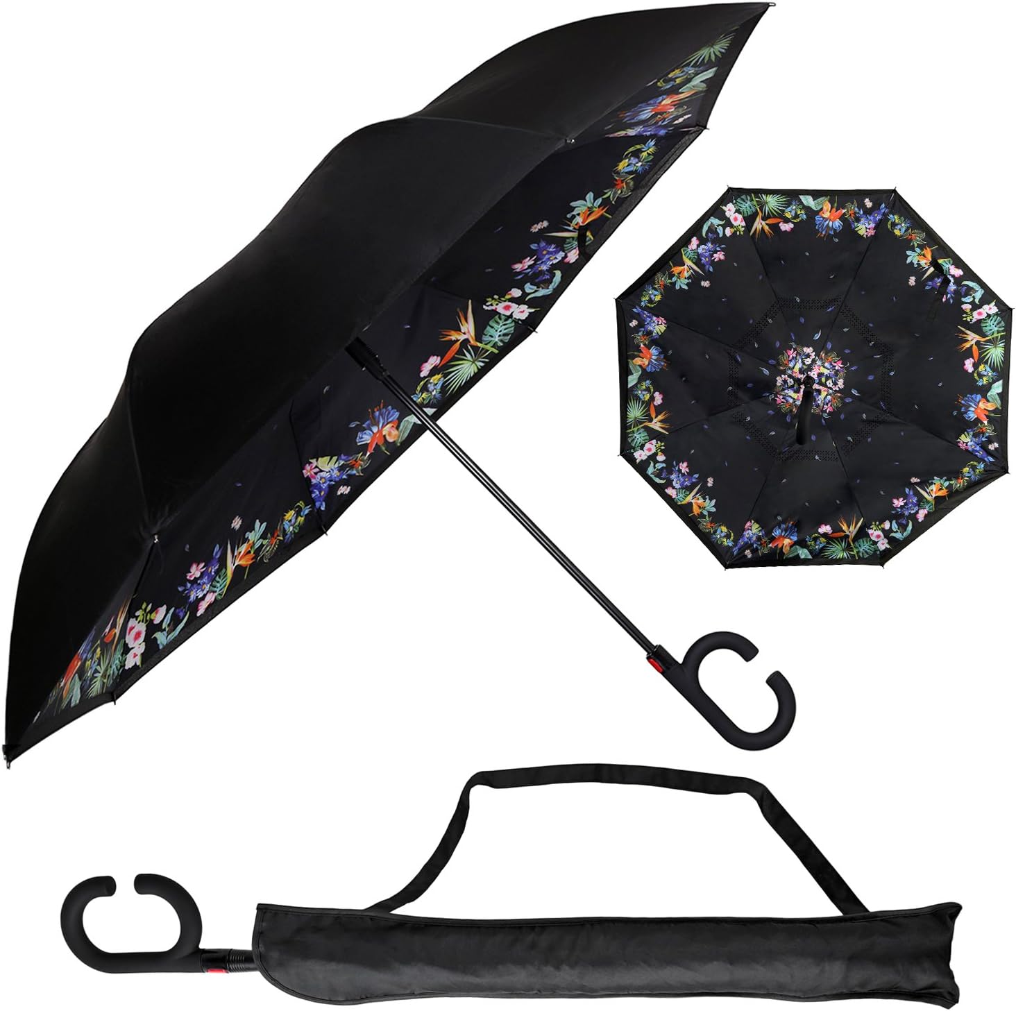 Urban Den Inverted Umbrella for Heavy Rain | UV Umbrella | Sun Protection | Windproof Umbrella | Auto Open Close | Hands Free | Tropical Flower, One size