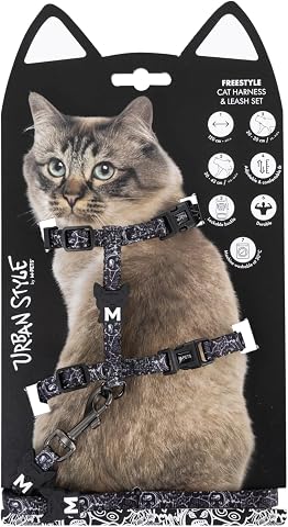 M-Pets Urban Style Freestyle Siyah/Beyaz Kedi Göğüs Tasması Set