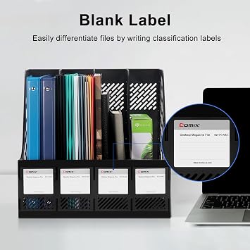 منظم ملف مجلة Comix / Vertical Desktop File Organizer - Plastic Desk Organizer for Files، Folders، Books - 4 Compartment Binder Organizer - Black