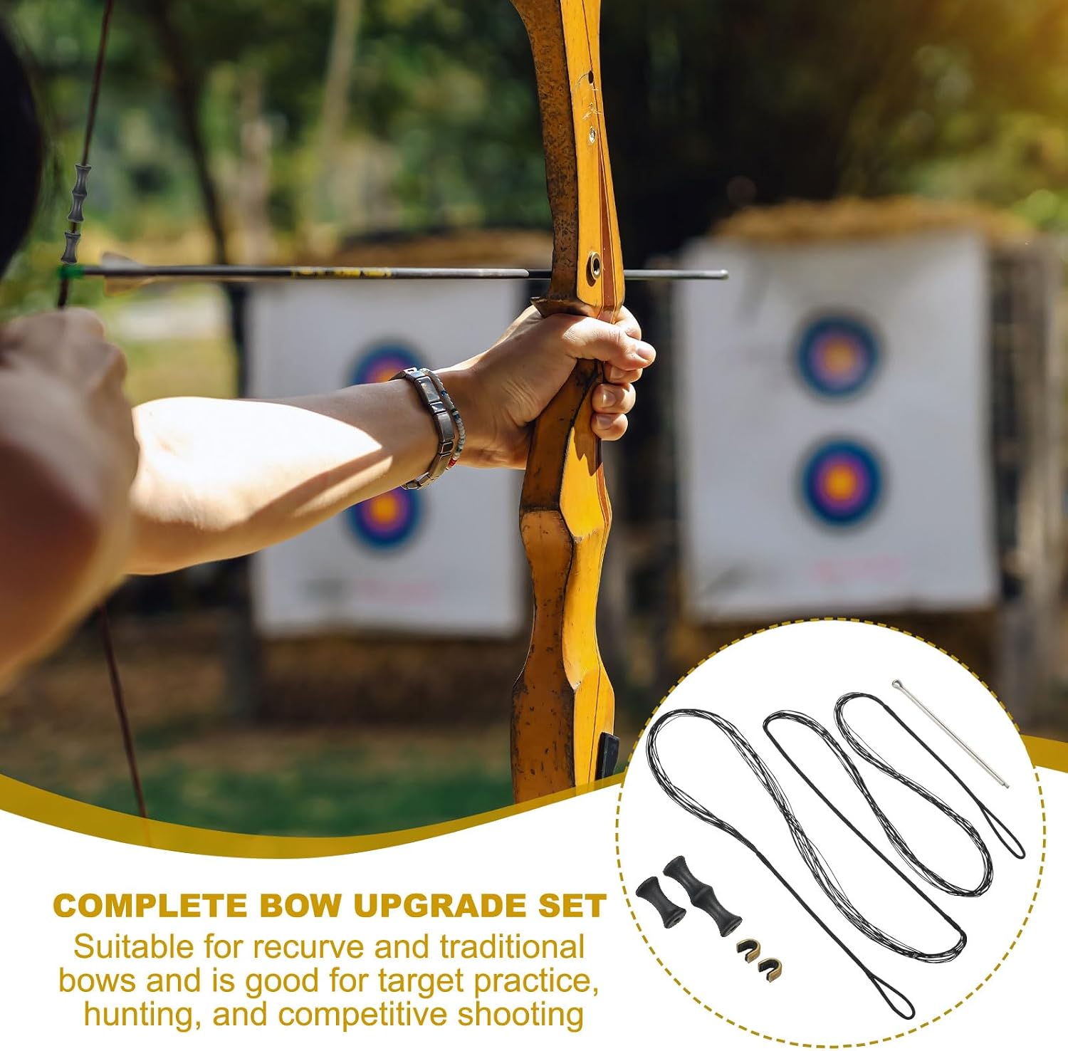 PATIKIL Bow String Replacement, Archery Bowstrings Accessories Bowstring with Finger Guard & Brass Nock Points for Traditional Recurve Longbow