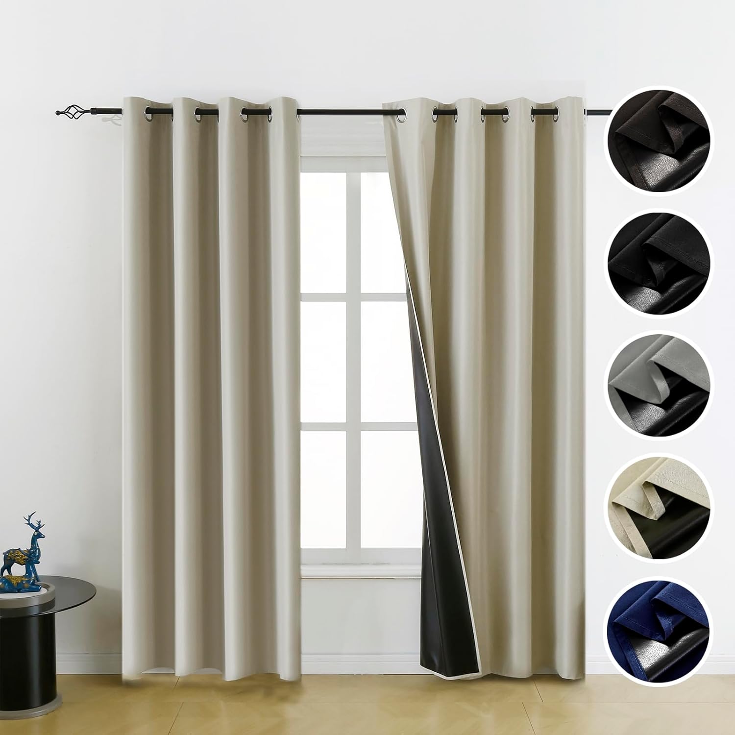 Amazon.com: FEBSIXTH 100% Beige Blackout Curtains for Bedroom,Room ...