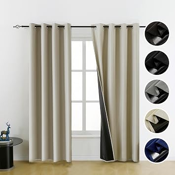 100% Beige Blackout Curtains for Bedroom,Room Darkening Curtains 84 inch Curtains,Black Out Curtains for Living Room,Thin Blackout Curtains,54 Wide,2 Panels