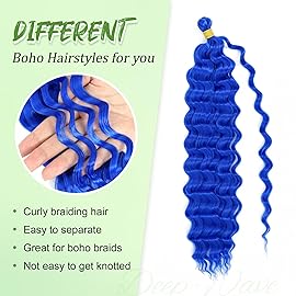 Eerya Long Curly Braiding Hair 18 Inch 2 Packs Blue Deep Ocean Wave Crochet Hair for Black Women Deep Wave Braiding Hair for Boho Braids (18 inch, blue)