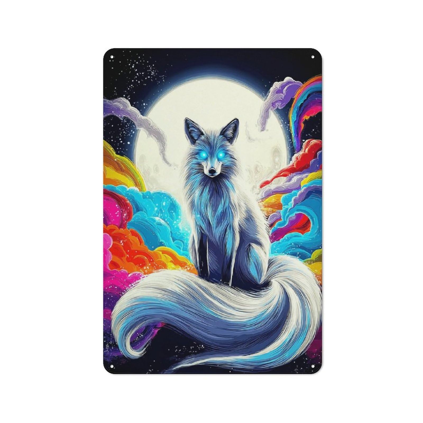 Junmoney Magical Fox Under The Moonlit Sky Metal Plaque 30X20cm With For Garage Wall, Vintage Decor, Autumn Home Decor For Collectors Of Metal Signs