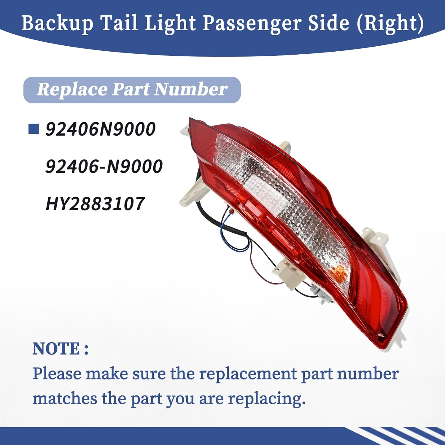 Back Up Tail Light Passenger Side Compatible with Hyundai Tucson 2022 2023 2024 SE/SEL/Limited/Essential/Preffered/Hybrid Models, Back Up Turn Signal Light Replace 92406N9000, 92406-N9000