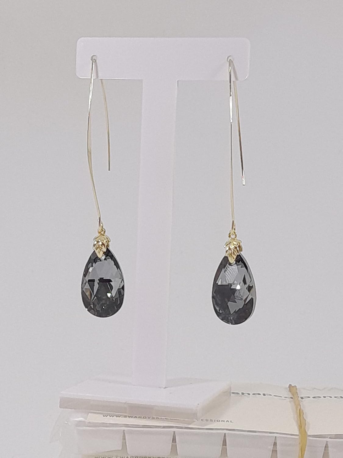 A SHER’S CREATION Long Austrian Crystal Drop Earrings 1 Micron Gold Plated French Hook, Hypoallergenic Handmade Jewelry for Women, Elegant Gift Box Royal Silver night Grey color - Image 4