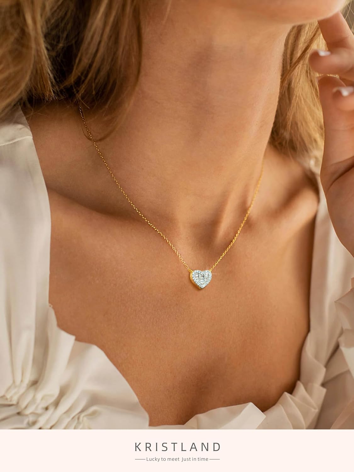 Dainty Diamond Round Heart Necklace 14k Gold Plated Choker Necklaces Splicing Tiny Zircon Pendant Gold Jewelry Gifts for Women Gold Heart - Image 2