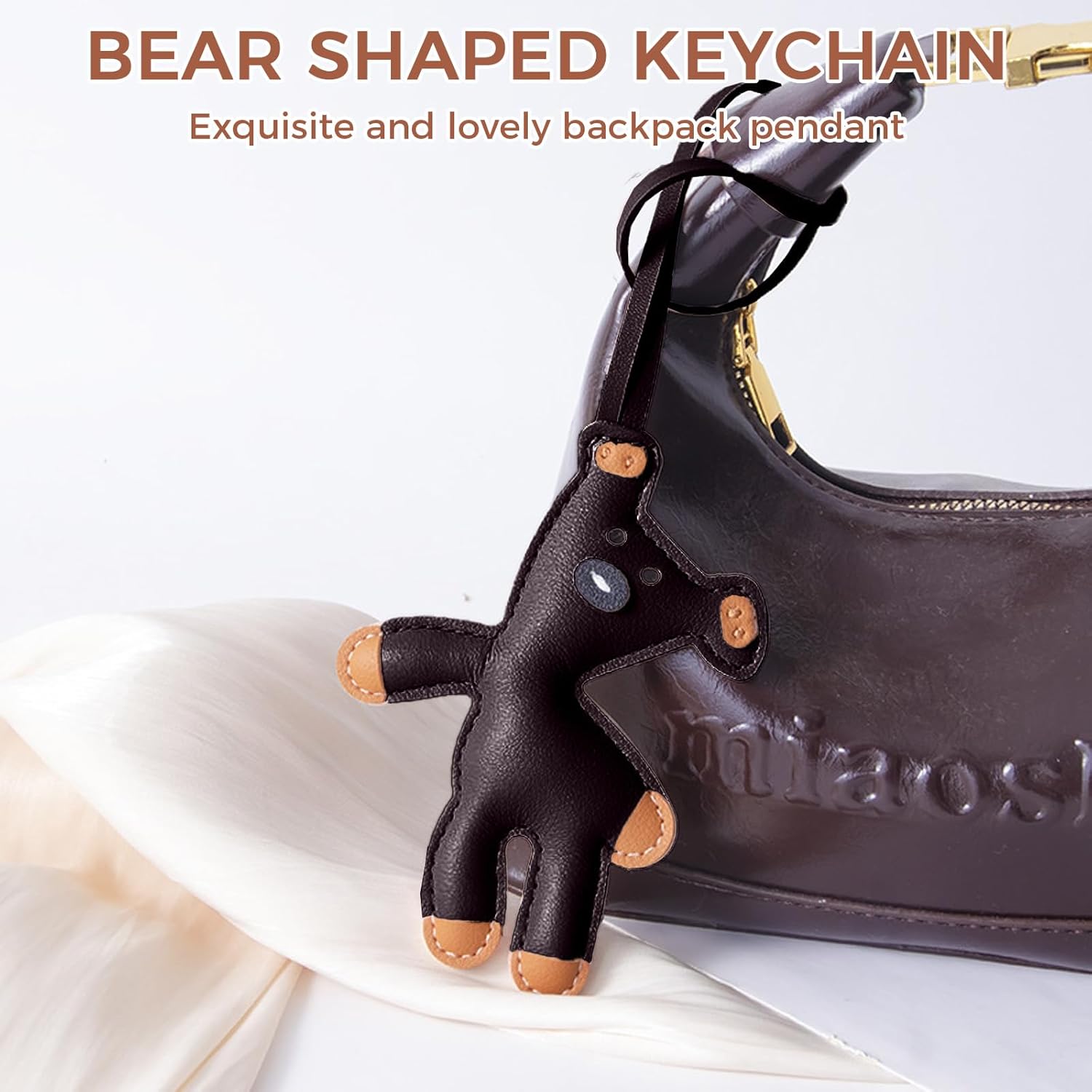 2 Pcs Brown Bear Bag Charm, Kawaii Teddy Keyring for Women, Cute PU Leather Bag Accessories for Purse Backpack Handbag, Fashion Keychain Pendant Gift for Girls - Image 2