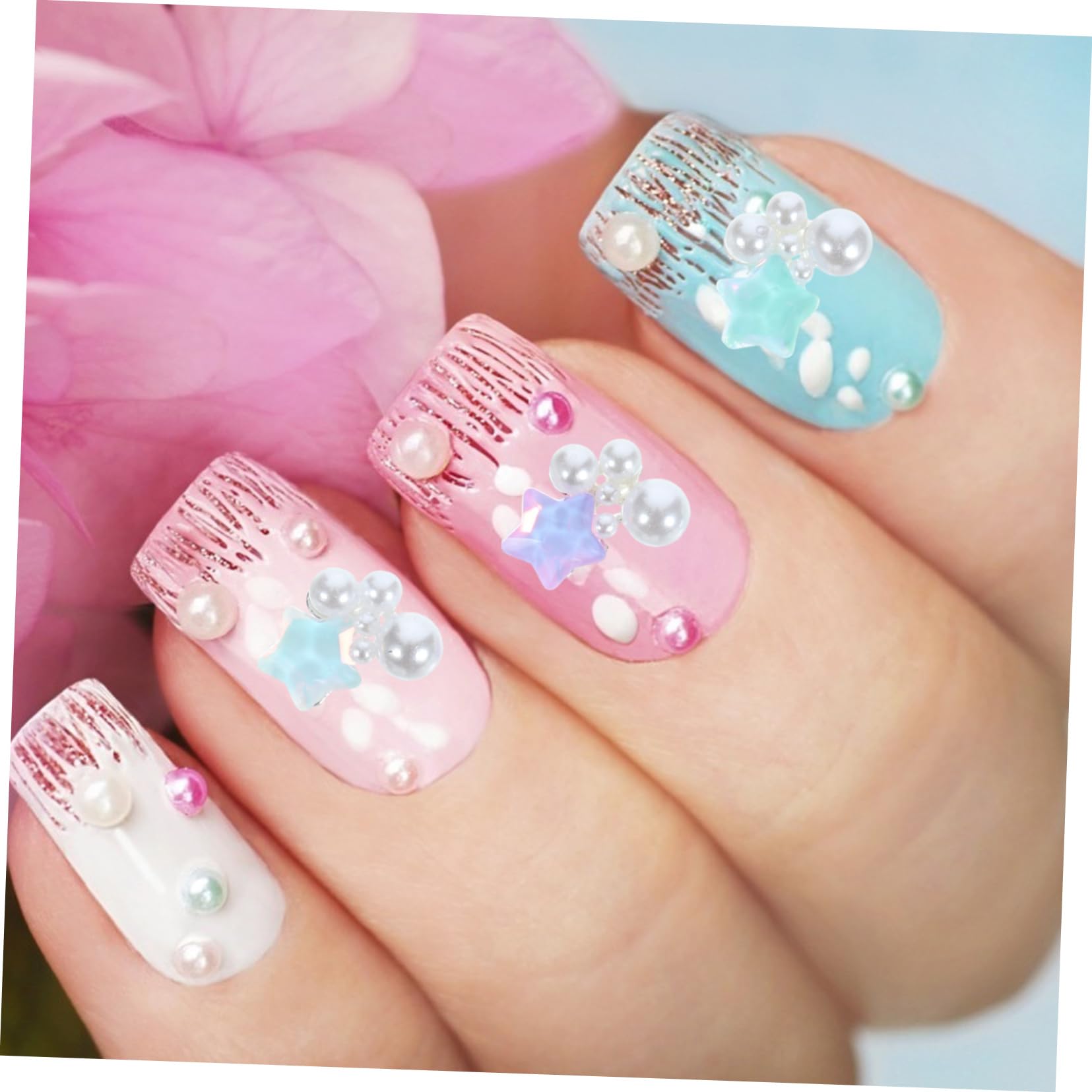 IWOWHERO 30pcs Pentagram Nail Charms Pearls Manicure Ornaments DIY Nail Art Decor for Women