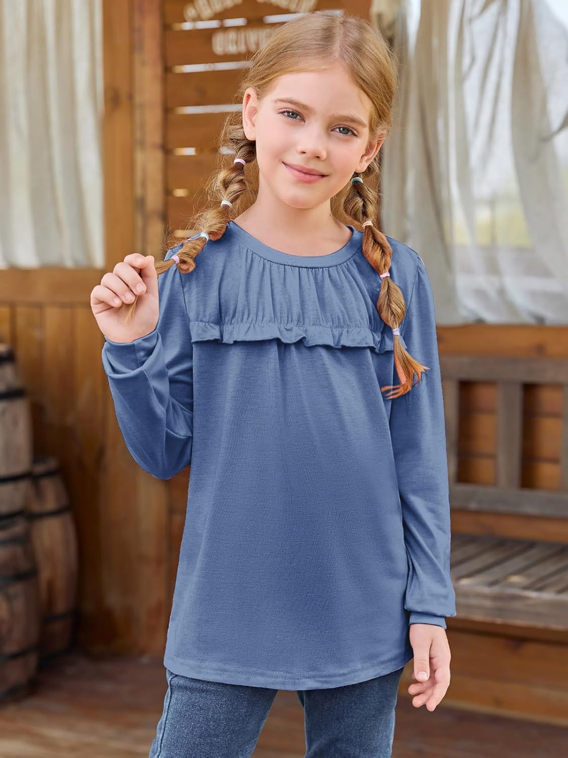 Haloumoning Girls Cute Short Sleeve Tunic Tops Casual Loose Ruffle T Shirts Kids Summer Soft Blouses Size 4-15 Years - Image 2