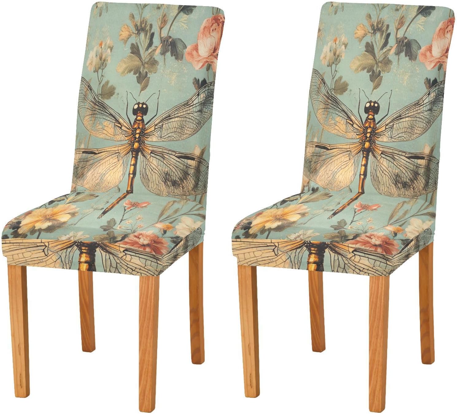 ALAZA Chair Covers for Dining Room, Vintage Dragonfly Floral Stretch Chair Cover Sets Chair Protector Removable Washable for Ktichen Restaurant Hotel