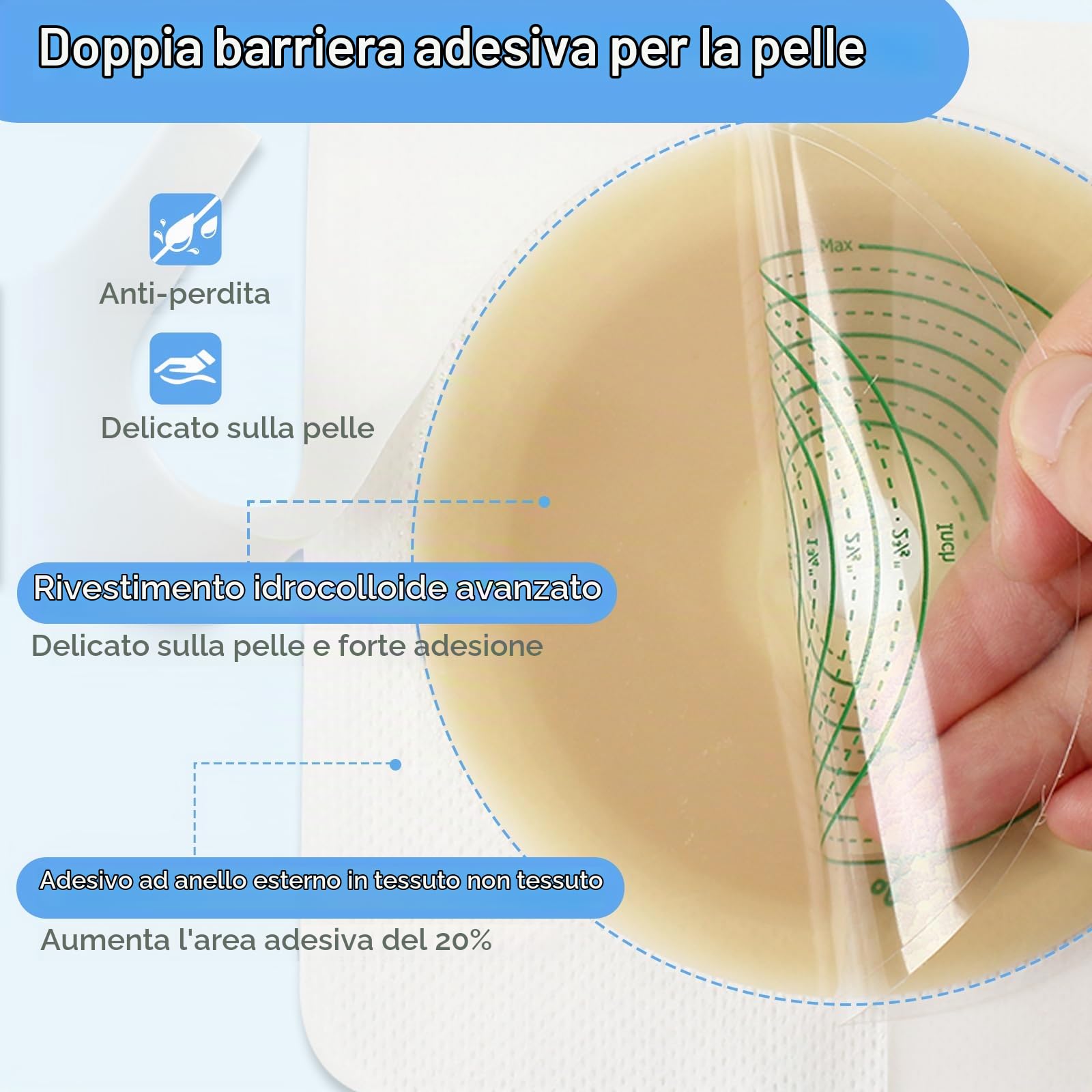 60 Pezzi Di Sacchetti per Colostomia, Sacche per Stomia a 2 Pezzi | 70 Mm Max, 40 Sacche per Stomia + 20 Barriere Cutanee, Sacchetti Drenanti a Due Pezzi Con Chiusura per La Cura Dello Stoma