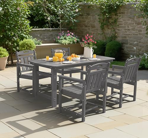 Miniatura 7 de Juego de 2 sillas de comedor para patio al aire libre, sillas de porche de polietileno de alta densidad para mesa de comedor, muebles de exterior