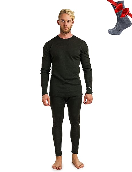 Merino.tech Merino Wool Base Layer Mens Set - Heavyweight, Midweight, Lite Merino Wool Thermal Underwear For Men Top, Bottom