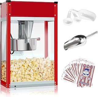 Popcorn Machine - Electric Popcorn Popper | Stainless Steel Kettle With Scoops, Bags & Cups | Countertop Machine, Theater Style | Ready in 5 Minutes | 750 W | Red, 8 oz (32 Cup Capacity)