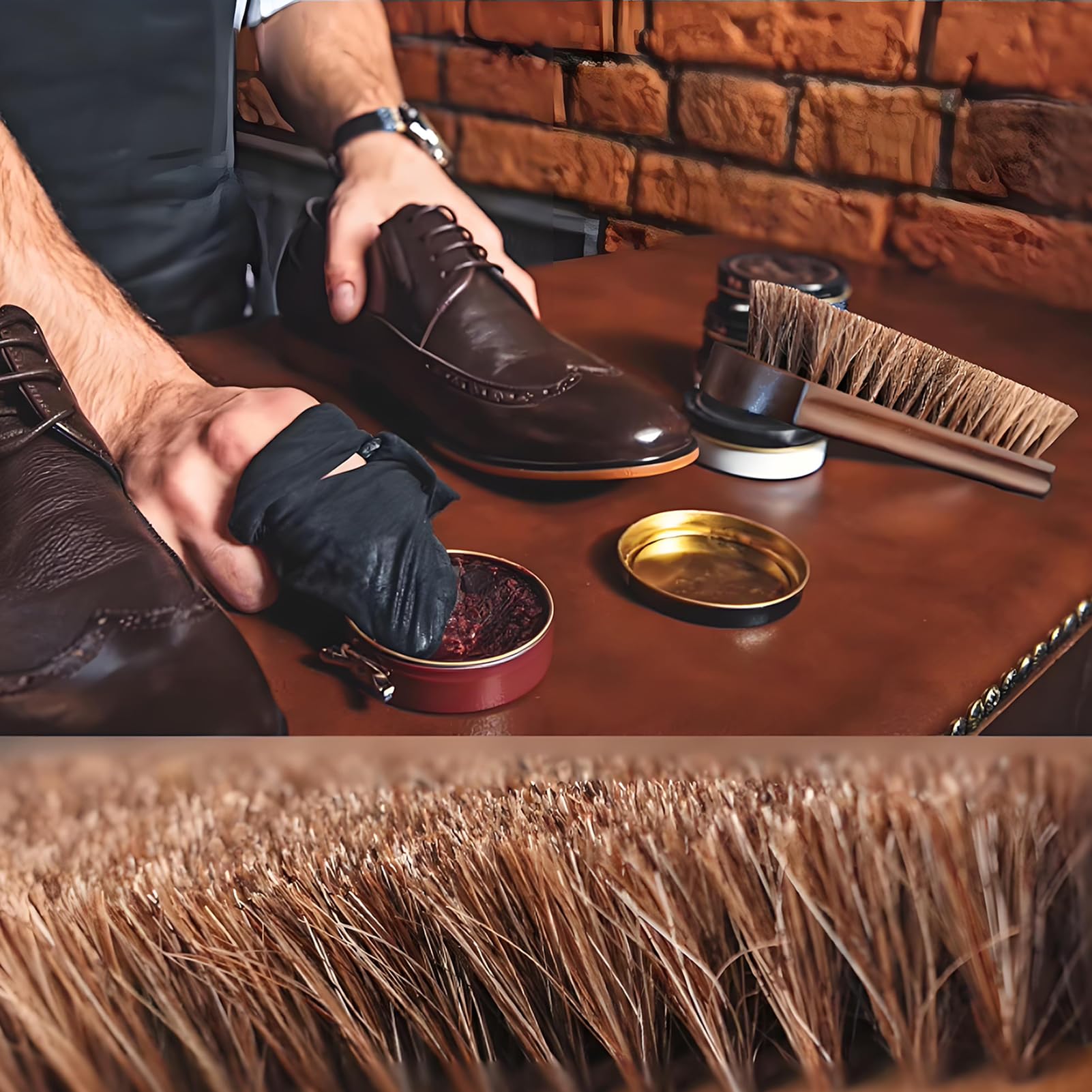 Cepillos para Calzado, Cepillo Lustrador de Crin, Pulir Tus Zapatos