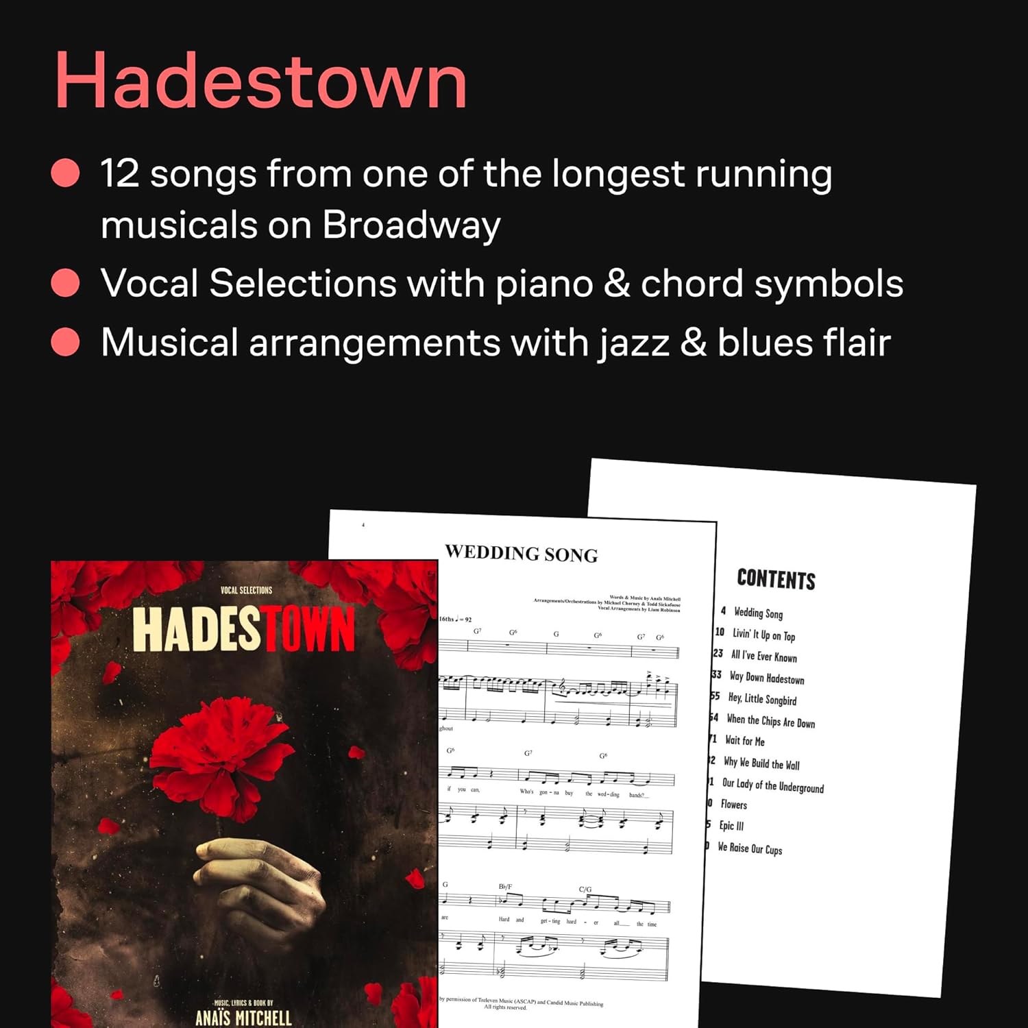 Hadestown - Piano/Vocal Selections Songbook | Broadway Musical Sheet Music for Piano Voice and Guitar | 12 Songs by Anaïs Mitchell for Performers Students and Theatre Fans | Hal Leonard Edition