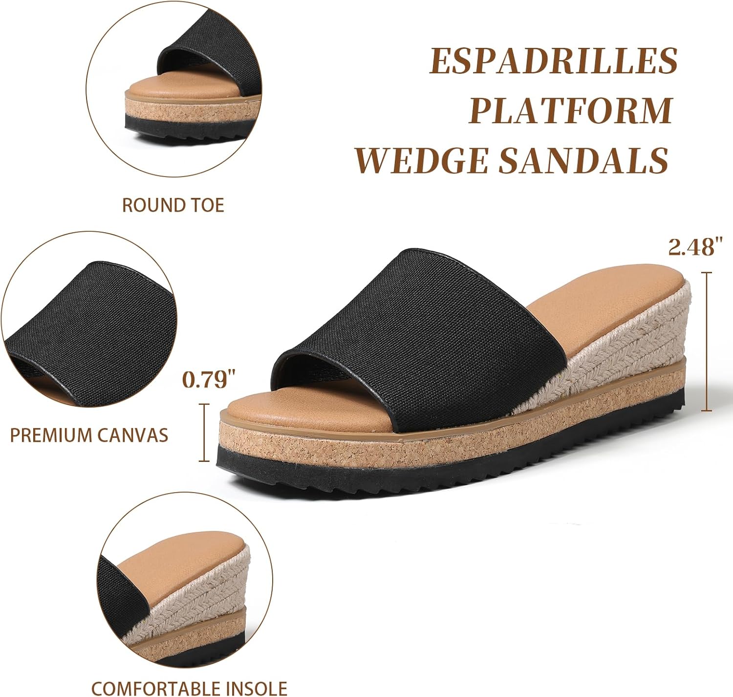 mikarka Slip On Wedge Sandals for Women, Open Toe Resort Platform Sandals Comfortable Beach Sandals Slide Espadrilles Wedges Dressy Summer Sandals Mules - Image 4