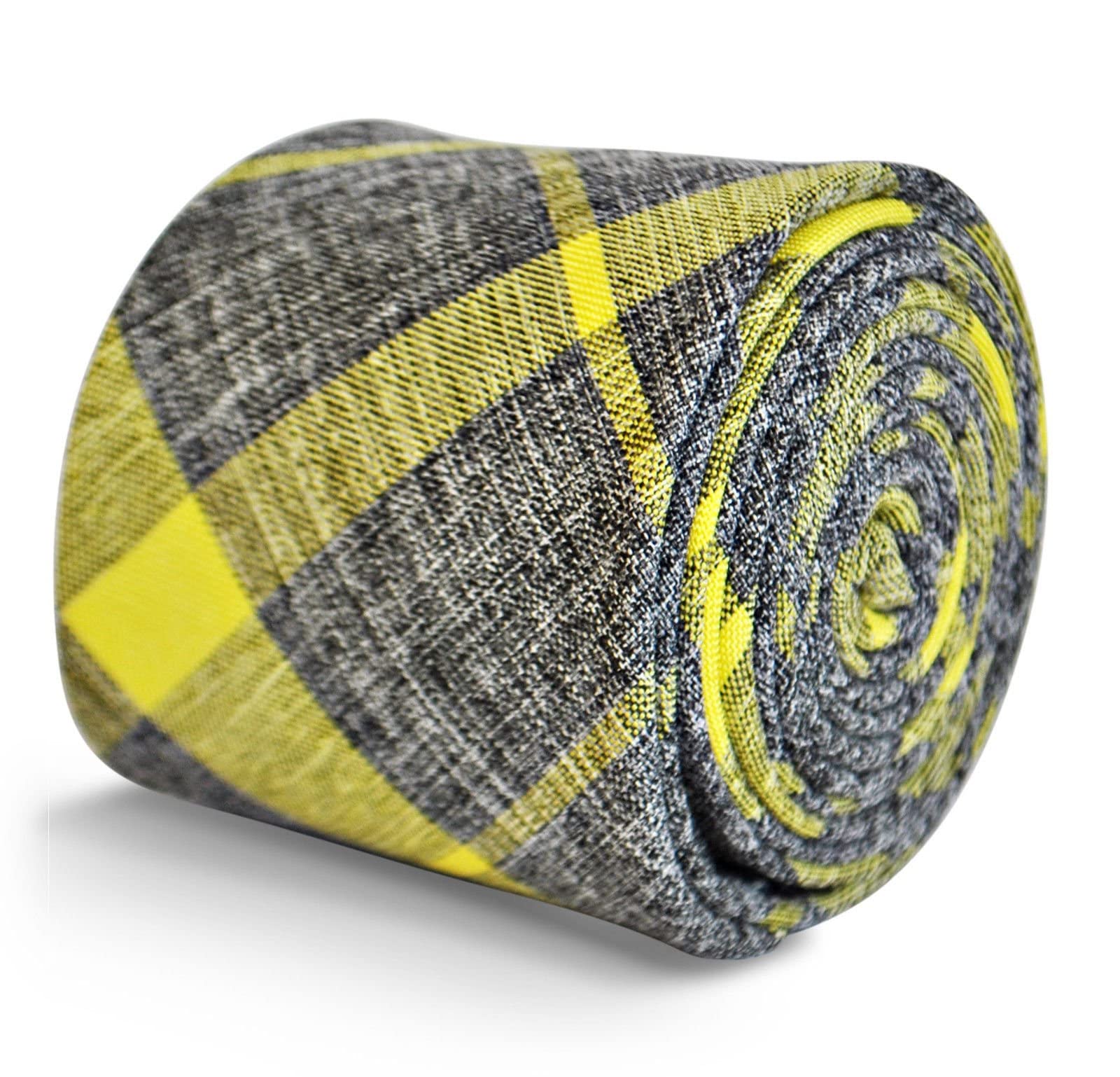 Frederick Thomas Men's Grey Cotton Linen Tie In With Yellow Check