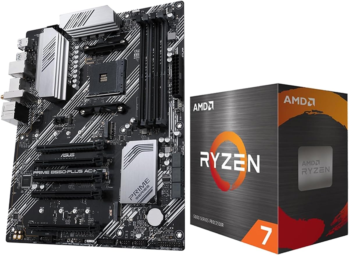 MICRO CENTER AMD 5800XT Processor with ASUS Prime B550-PLUS AC Motherboard | CPU Motherboard Combo, AM4, DDR4, PCIe 4.0, 2x M.2, SATA 6 Gbps, USB 3.2 Gen 2 Type-C, 1Gb Ethernet, ATX