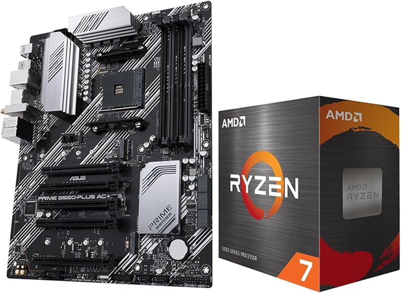 MICRO CENTER AMD 5800XT Processor with ASUS Prime B550-PLUS AC Motherboard | CPU Motherboard Combo, AM4, DDR4, PCIe 4.0, 2x M.2, SATA 6 Gbps, USB 3.2 Gen 2 Type-C, 1Gb Ethernet, ATX