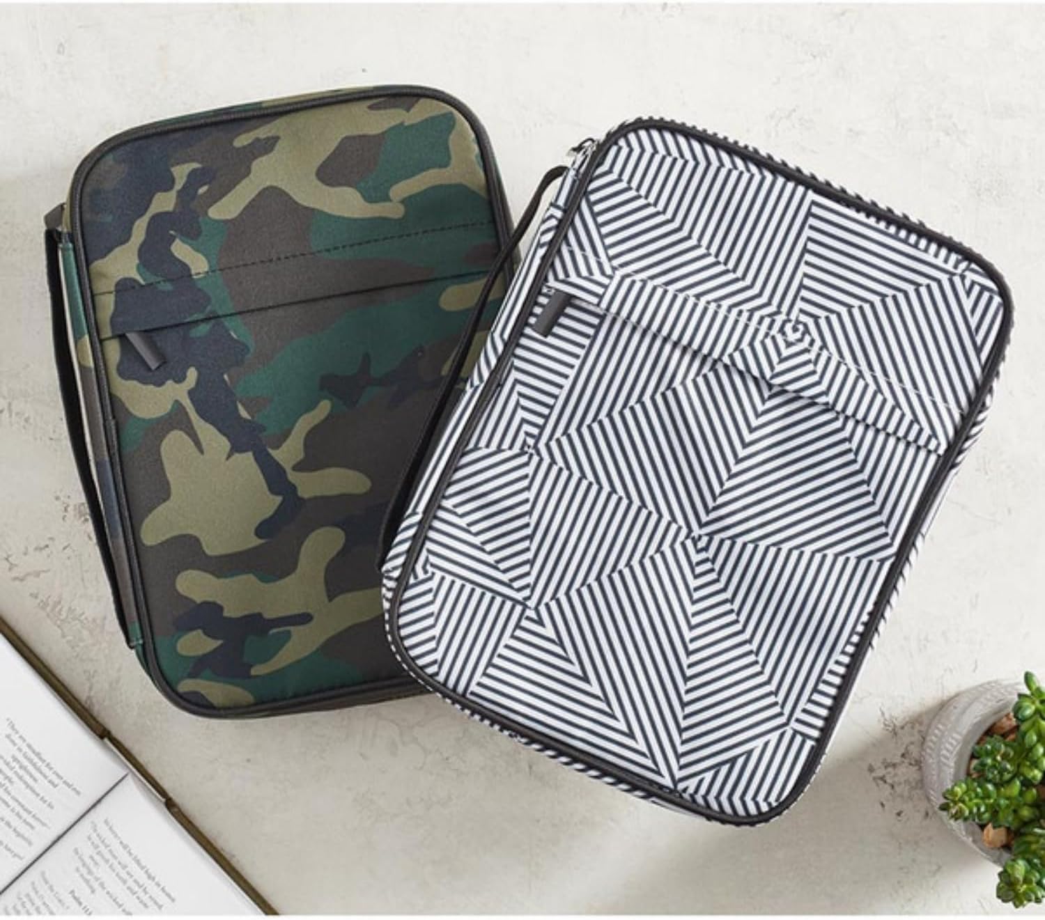 Faithworks Bible Covers for Men - Canvas Cover with Carry Handle and Zipper Closure, 7" x 10", Camo