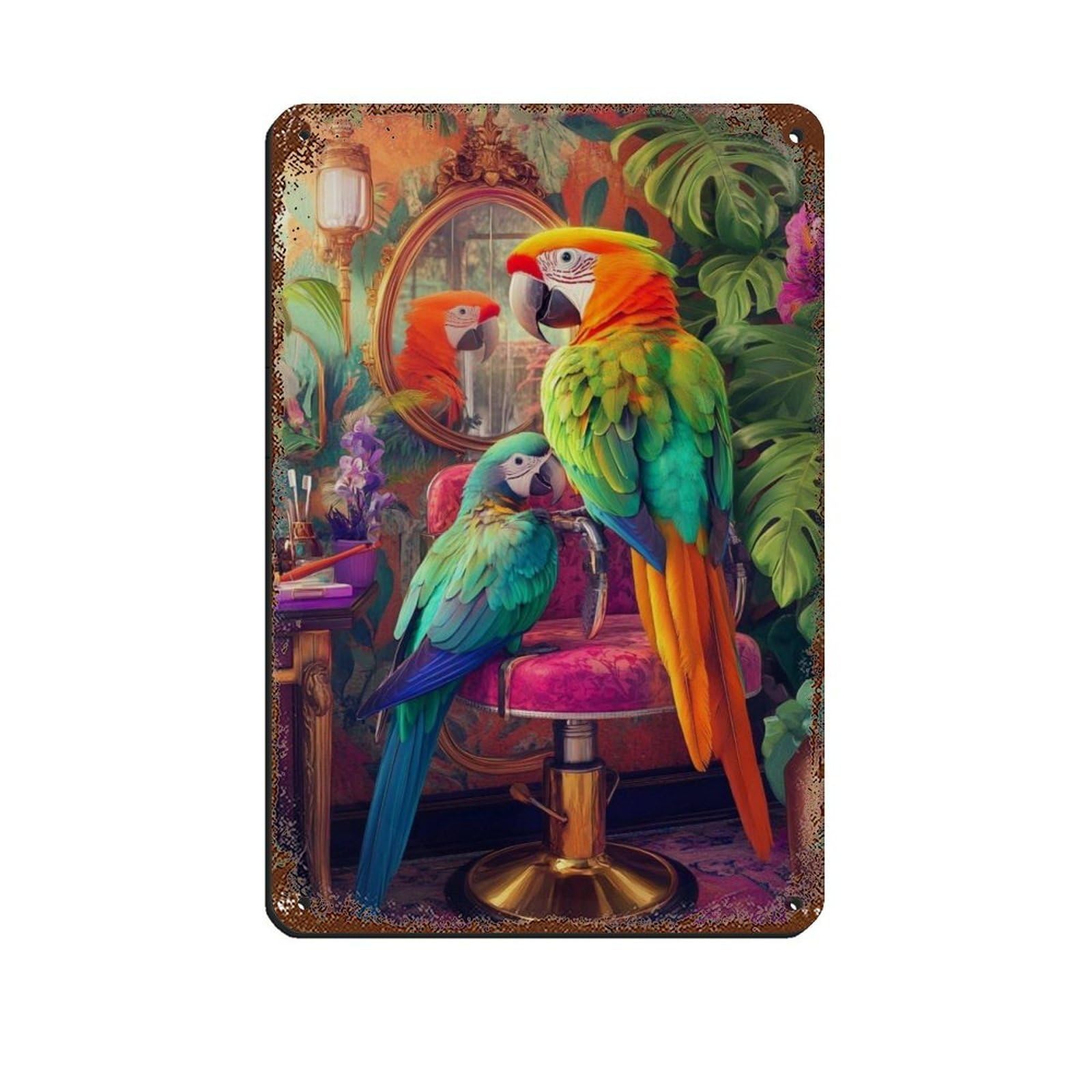 Colorful Parrots Art, Tropical Bird Retro Poster Metal Tin Sign Chic Art Retro Iron Painting Bar People Cave Cafe Family Garage Poster Wall Decoration 8x12inch(20x30cm)