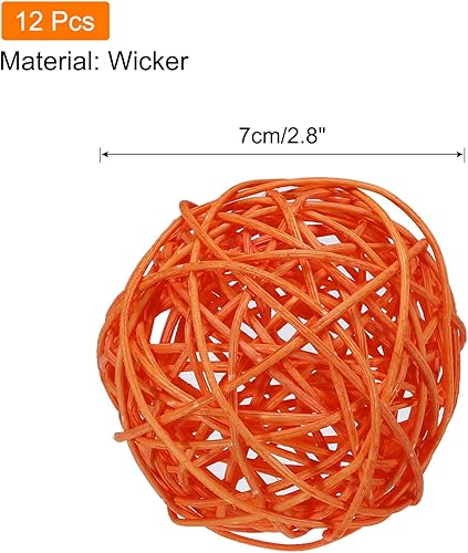Miniatura 2 de MECCANIXITY 12 bolas decorativas de mimbre de ratán de 2.8 pulgadas para rellenos de jarrones, bodas, jardines, fiestas de pasillo, color naranja