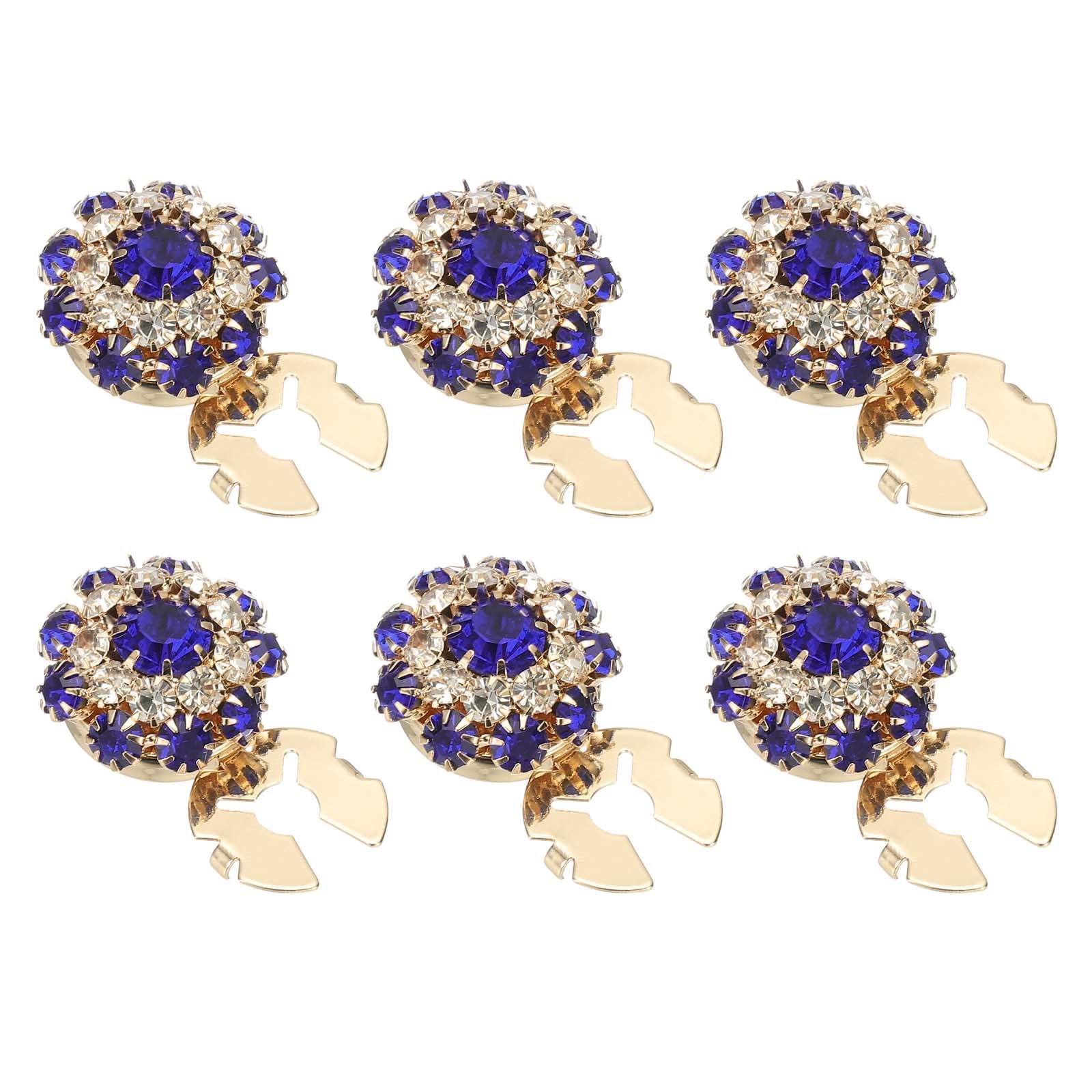 PATIKIL 6 Pcs Rhinestone Button Covers, 17.5mm 11/16" Decorative Buttons Clips Detachable Sewing Kit Replacement for Women Men DIY Crafts Holiday Decor Dress Accessories, Gold Blue