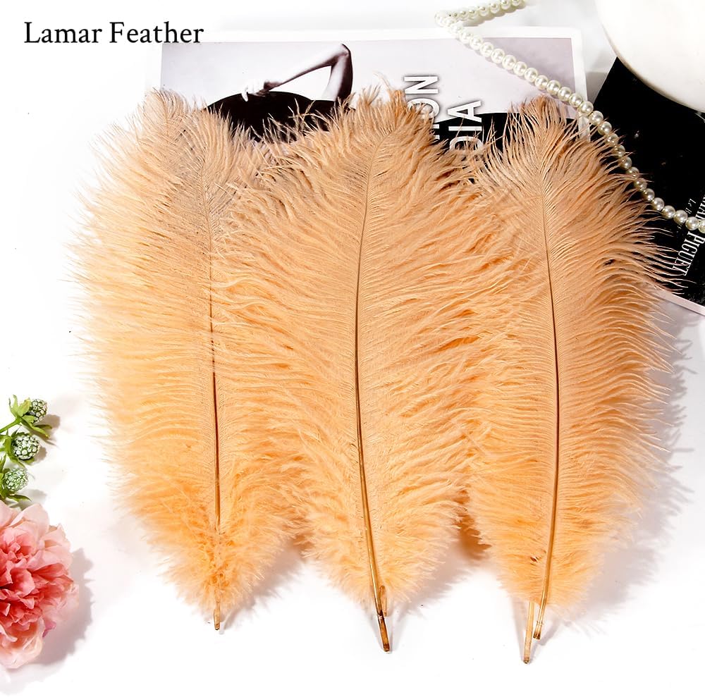 Lamar 20Pcs Champagne Ostrich Feathers 14-16'' Bulk Feathers for Wedding Centerpieces, Vintage, 1920s Style, Crafts, Carnival, Party Decor, Floral Arrangement, Bohemian Home Decor (Champagne)