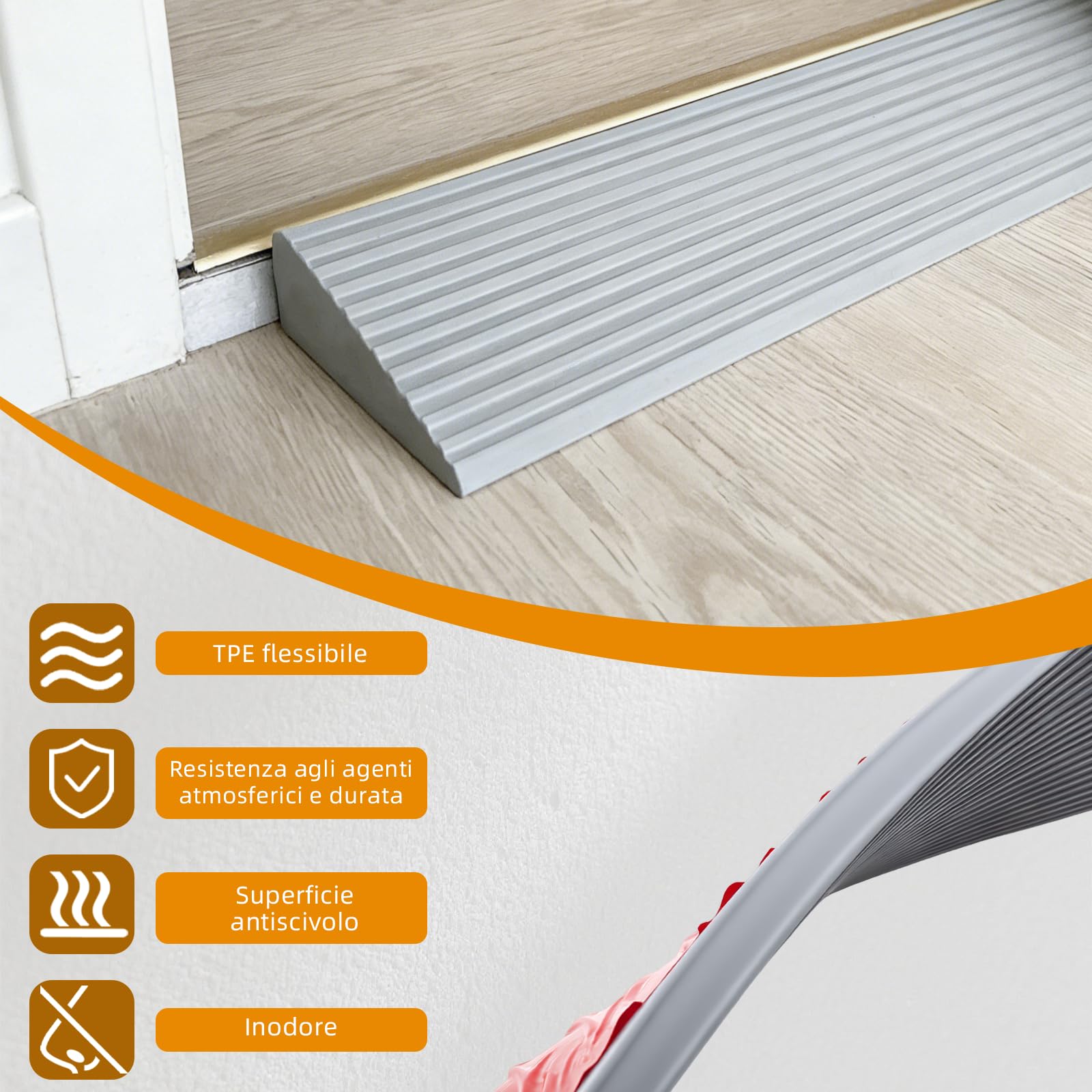 Rampa soglia in TPE per robot aspirapolvere, carrozzina, passeggino e deambulatore (Grigio 90 x 8 x 2 cm)