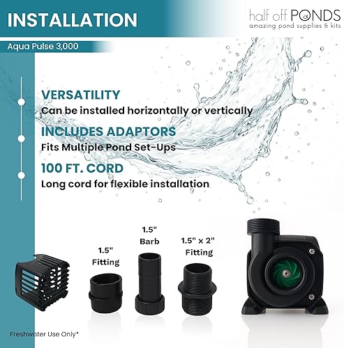 Vista 150 de HALF OFF PONDS Aqua Pulse Series - Bombas sumergibles de tracción híbrida de 550 gal/hr a 12,500 gal/hr Cable de 33 pies