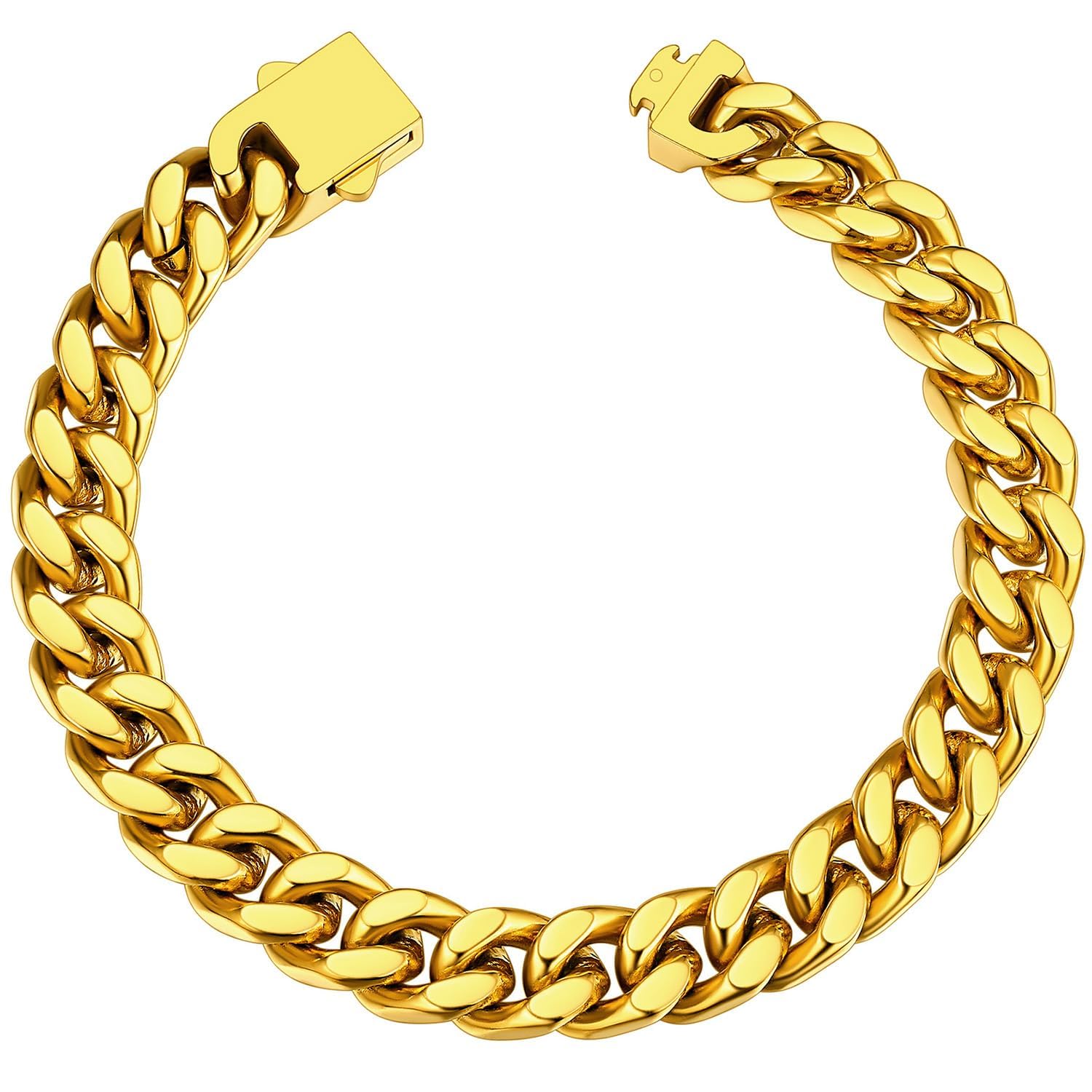 ChainsHouse Stainless Steel Cuban Link Bracelet for Men, 5mm/7mm/9mm/12mm Width, 7.5"/8.3"/9" Length, Black/18K Gold Plated Chain Wrist Bracelets for Men, with Gift Box