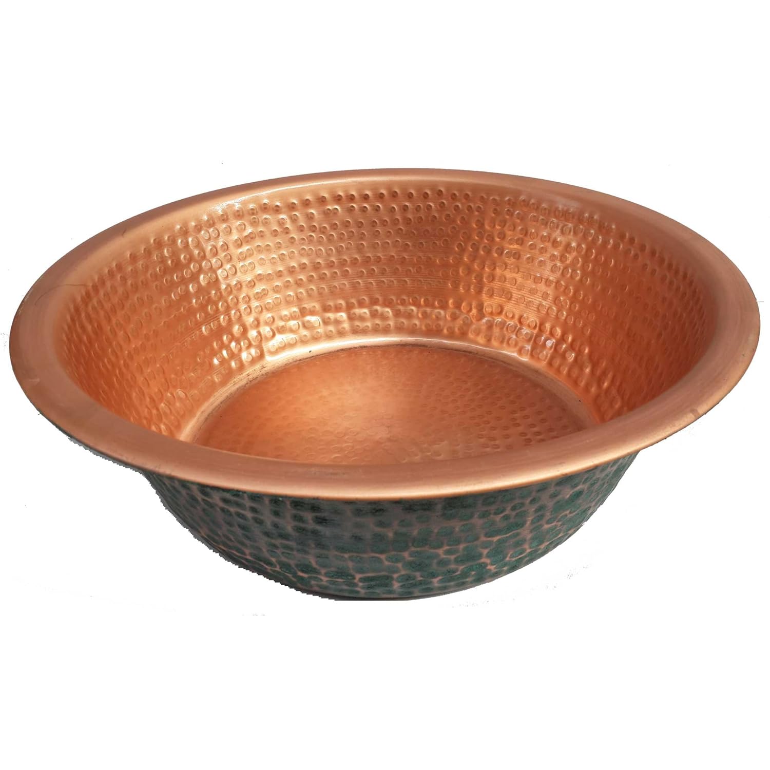 Portable Rustic Green Exterior Polished Interior Copper Foot Bath Care Comfort Shower Spa Relaxation Pedicure Side Bowl Massage Wellness Body Health Improvement Tub Basin Cauldron Pot