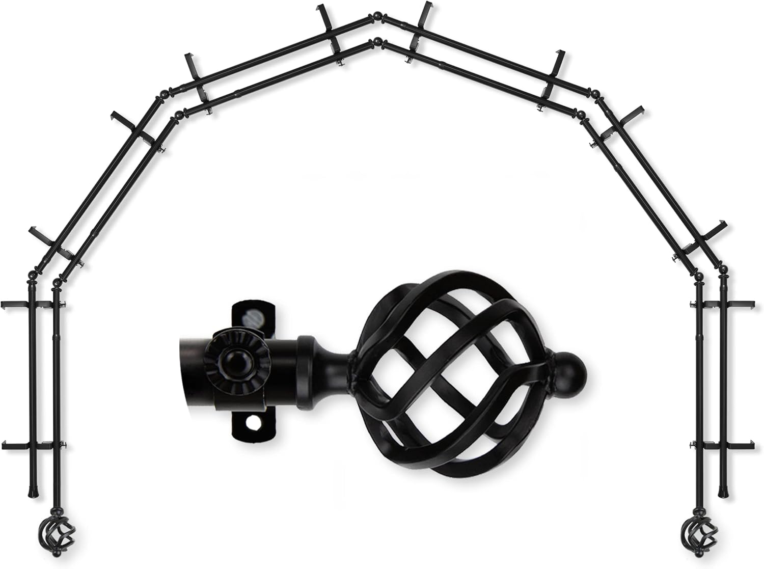 A&F Rod Décor - Spin 13/16" 6-Sided Double Bay Window Curtain Rod - Black