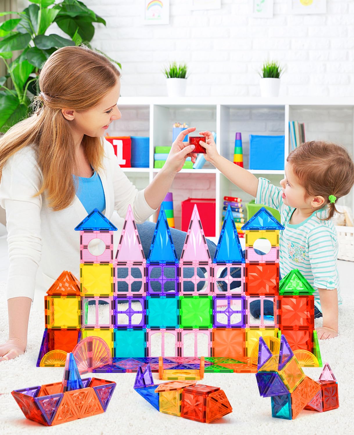 DXJXMAX Costruzioni Magnetici 80 Pezzi, Magneti Giocattoli per Bambini 3D, Costruzioni Magnetiche Blocchi, Giocattoli Educativi Regali STEM Creatività Montessori per 3+ Anni Ragazzi e Ragazze