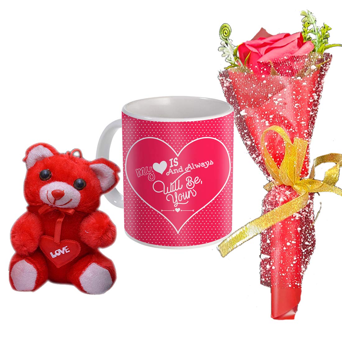 Sky Trends Printed Coffee Mug with Cute Teddy and Flower Bookey Gift for Girlfriend, Boyfriend, Husband, Wife On Anniversary, Birthday, Valentines Day-020