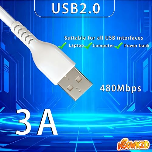 Miniatura 4 de Cable USB C blanco de 10 pies de largo, cable de carga rápida de 60 W, carga universal y sincronización de datos para dispositivo tipo C
