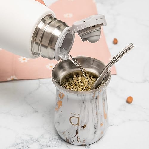 Miniatura 6 de Kalmateh New Yerba Mate Gourd - Vaso mate de acero inoxidable 188 de doble pared - Incluye pajita Bombilla y un cepillo de limpieza, 10 onzas