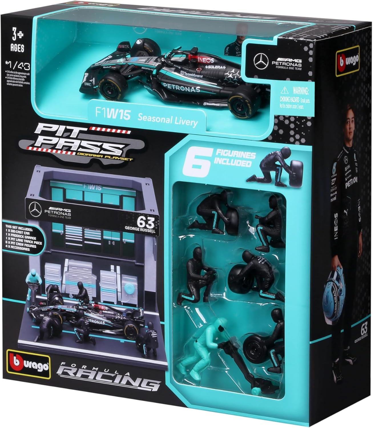Bburago 1:43 2024 Race Mercedes W15 Pit Pass, Russell #63