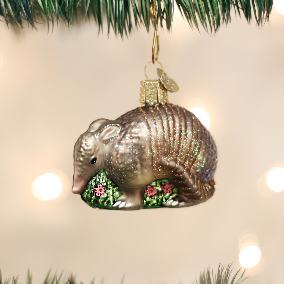 Old World Christmas Adornos de Vidrio soplado de Animales Salvajes para árbol de Navidad Armadillo