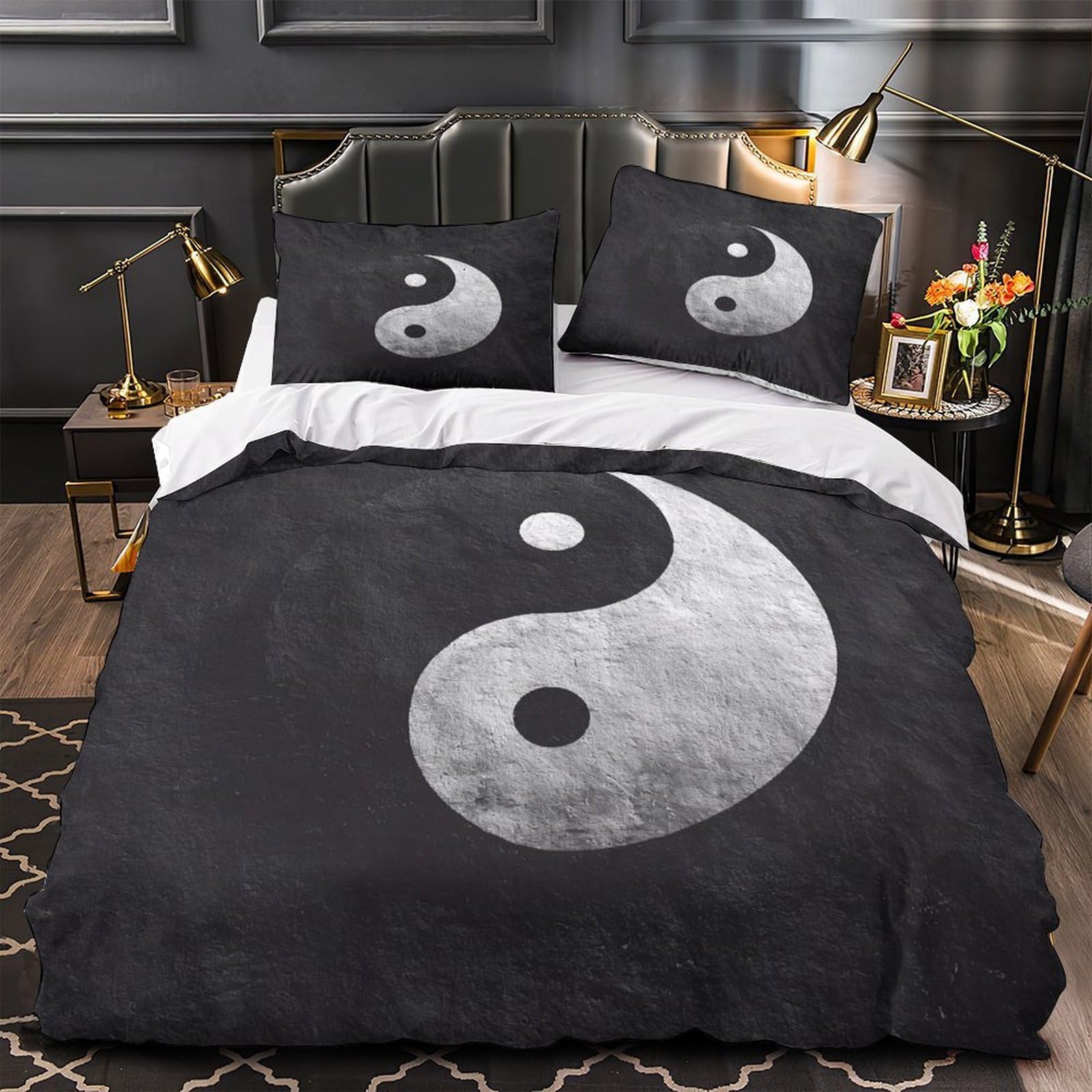 Housse de Couette Yin-Yang Microfibre Anti-Transpiration Facile à Enfiler