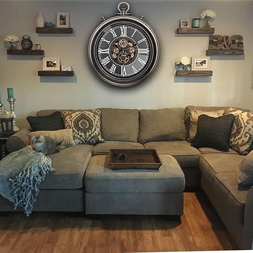 Miniatura 6 de Reloj de pared grande original Moving Gear de 18 x 21 pulgadas reloj de bolsillo industrial vintage steampunk rústico decoración de granja para sala