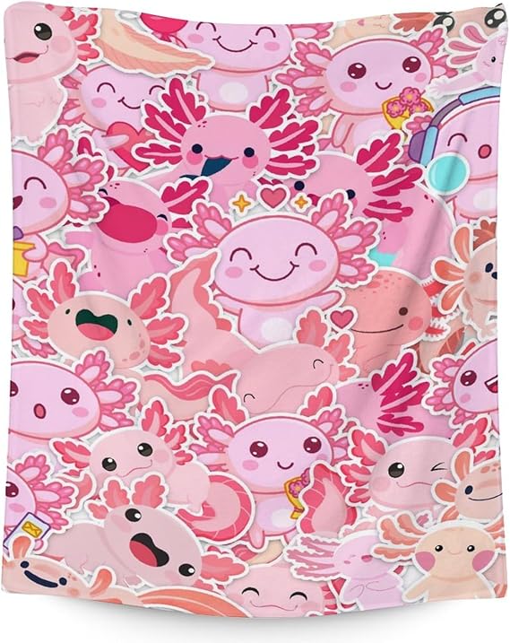 Girl Blanket - 30x40 Inches Cute Axolotl Throw - Pink Soft Fuzzy Blankets for Couch & Office