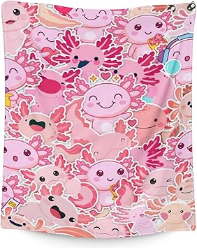 Girl Blanket - 30x40 Inches Cute Axolotl Throw - Pink Soft Fuzzy Blankets for Couch & Office
