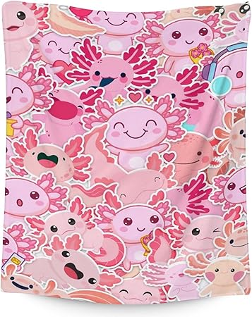 Girl Blanket - 30x40 Inches Cute Axolotl Throw - Pink Soft Fuzzy Blankets for Couch & Office