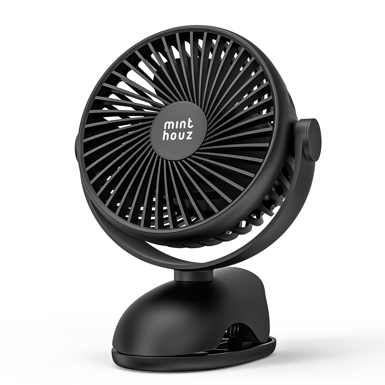 Minthouz Ventilateur à Pince avec Clip, Ventilateur USB Rechargeable 8000mAh, 4 Vitesses, Rotation 360°, Longue Autonomie Silencieux, Mini Portable pour Bureau Camping Poussette Maison